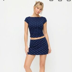 Navy Blue Polka Dot Women's Skort and shirt
